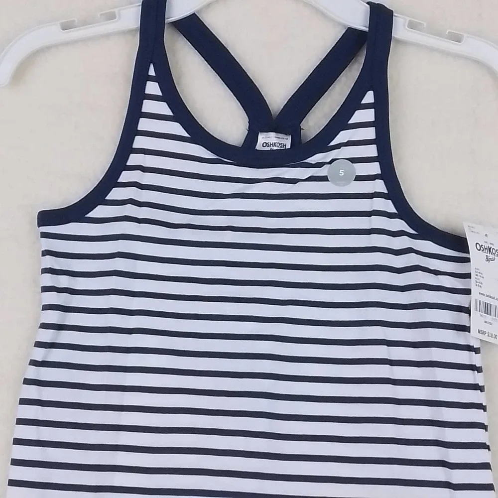 OshKosh Cotton RacerBack Tank Girl's‎ Size 5 in navy white stripes